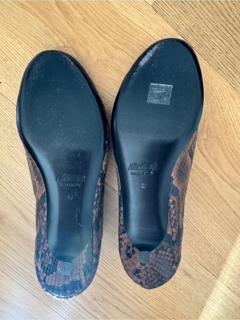 LUCASHEVA LOLA Brown Snake-effect Leather Pumps Ballet kitten heel 39 - Picture 7 of 7